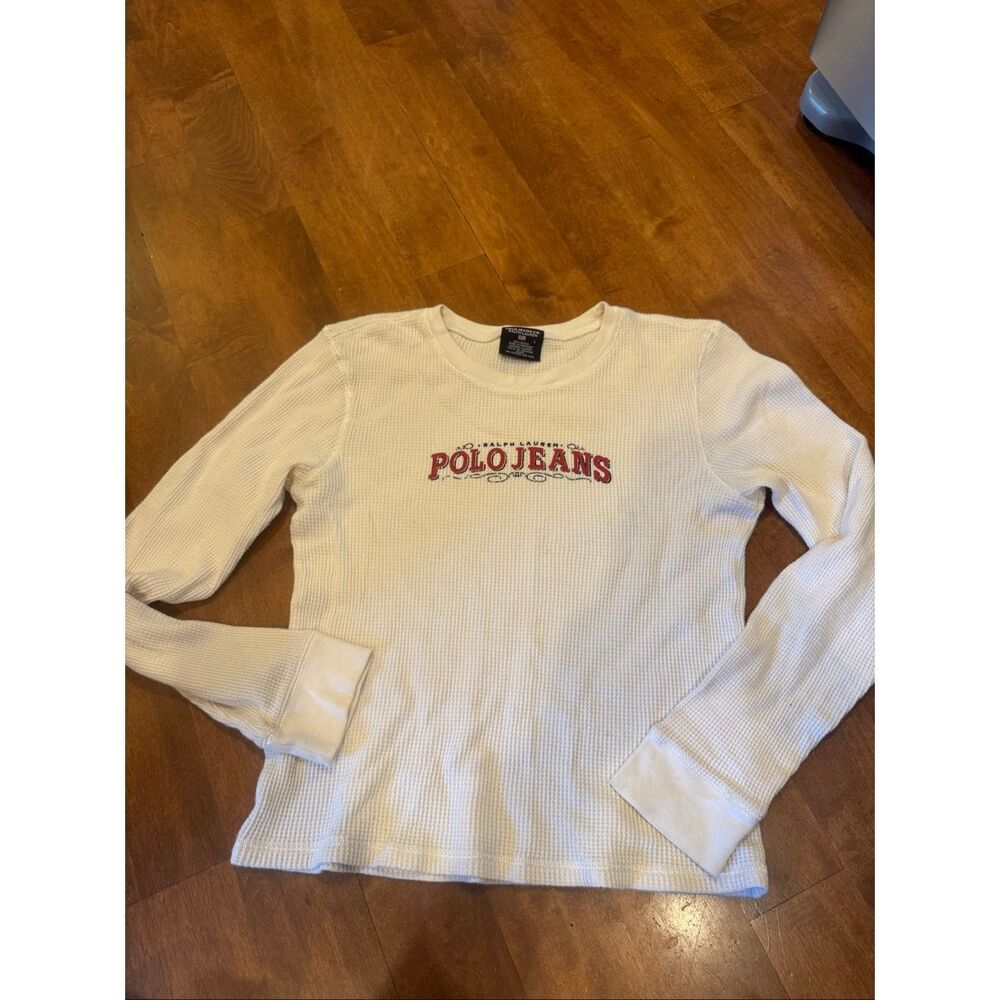Vintage Polo Jeans Co Ralph Lauren Thermal Shirt Women’s L Cream Waffle Knit Y2K